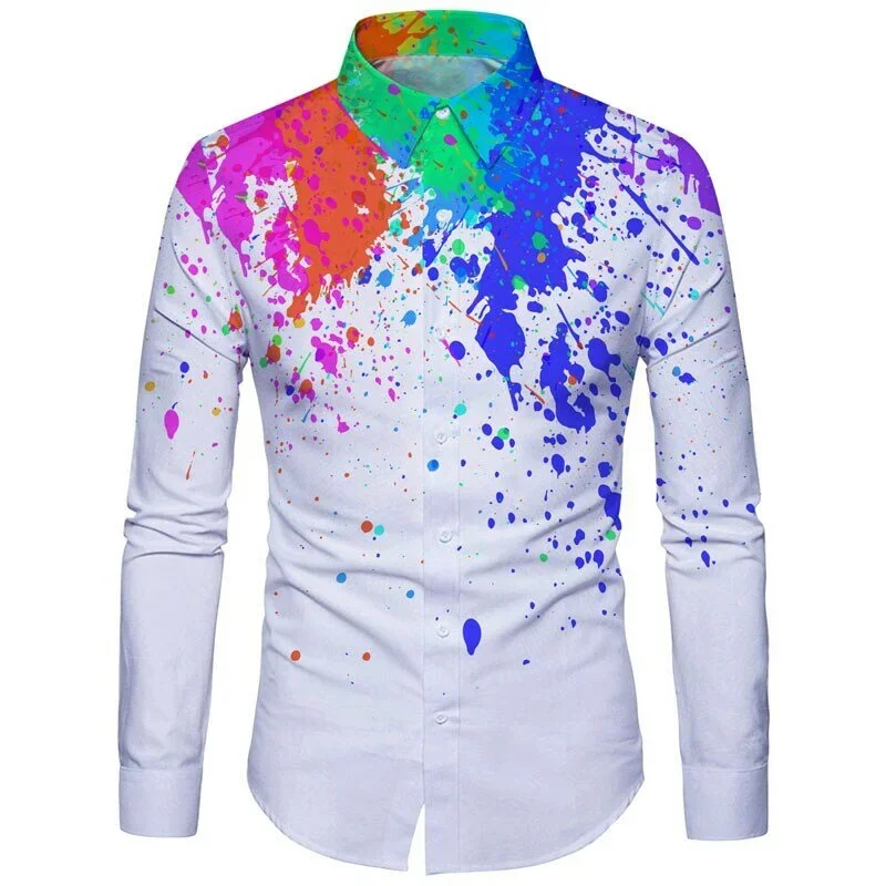 

Shirt men's ink graffiti color shirt youthful vitality leisure outdoor sports suit lapel soft and comfortable material new 2023