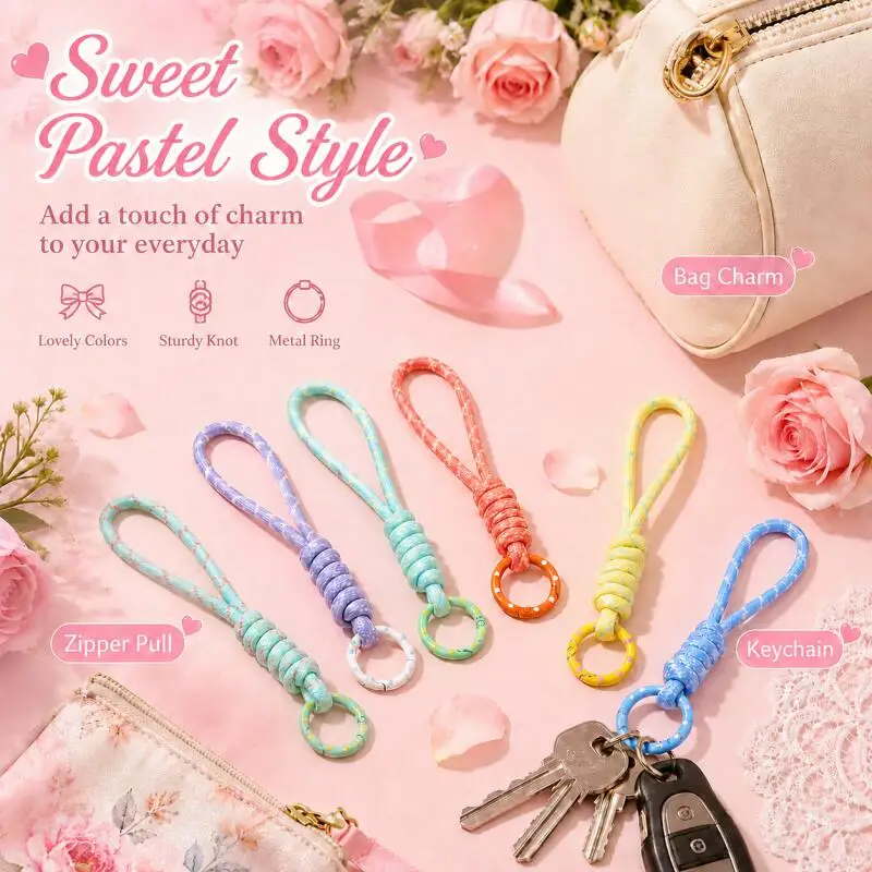 Bunter gewebter Schlüsselanhänger, unisex Anti-Verlust-Handschlaufe, Paracord-Schlüsselringe geeignet für Wasserflaschen und DIY-Zubehör. – Detail 1