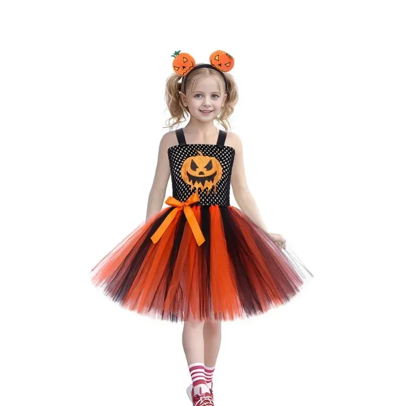 ชุดเดรสทูทูลายฟักทองสำหรับเด็กผู้หญิง ชุดเจ้าหญิงป๊อปปี้สำหรับงานวันเกิด งานรื่นเริง งานปาร์ตี้ ชุดแฟนซีเด็กเล็ก เต้นรำ