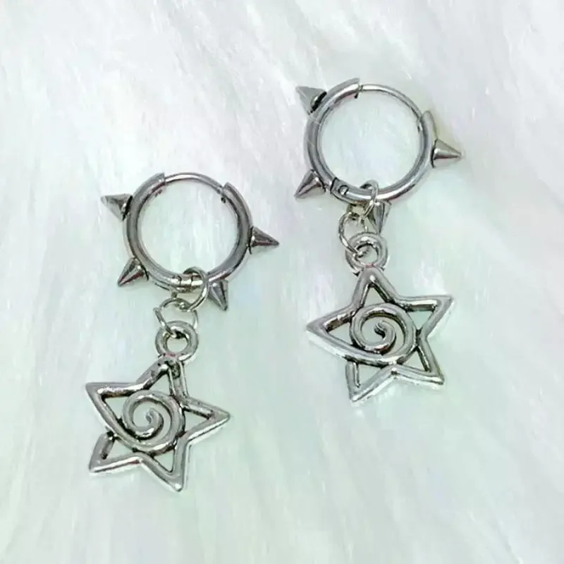 Korean Fashion Stainless Steel Star Swirl Earrings Gothic Charms Rivet Earrings For Women Punk Grunge Jewelry Vintage Accessori