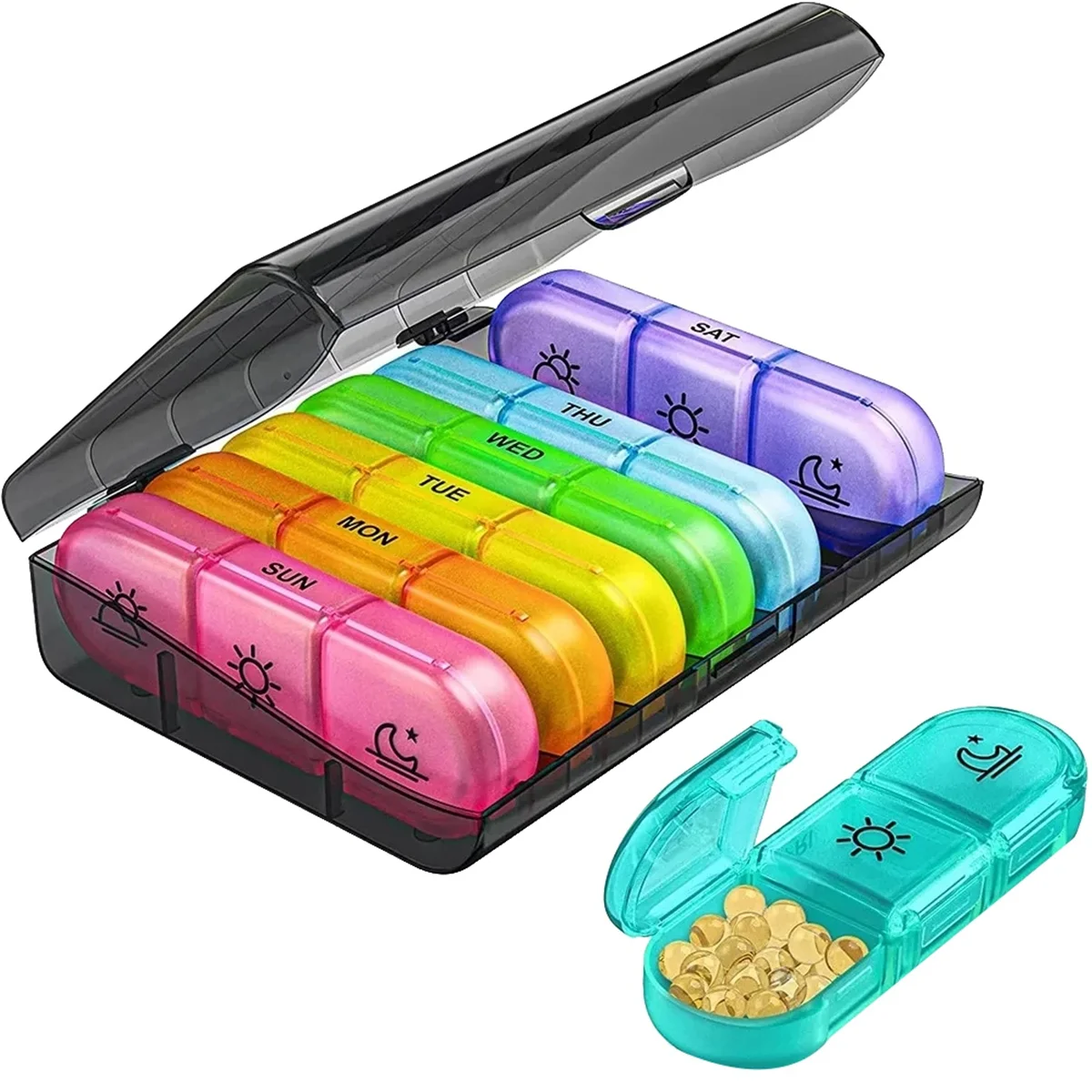 Pill Box Organizer 21 Grids 3 Times One Day Portable Travel with Large Compartments for Vitamins Medicine,C