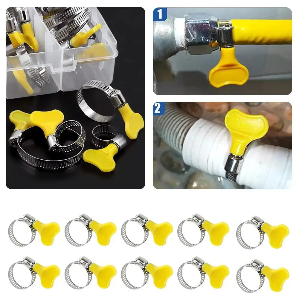 10 Pcs Sealing Stainless Steel Hose Clamp Powerful Fastener Adjustable Sealing Clamps Yellow Plastic Handle Hose Clamp Gas Tube