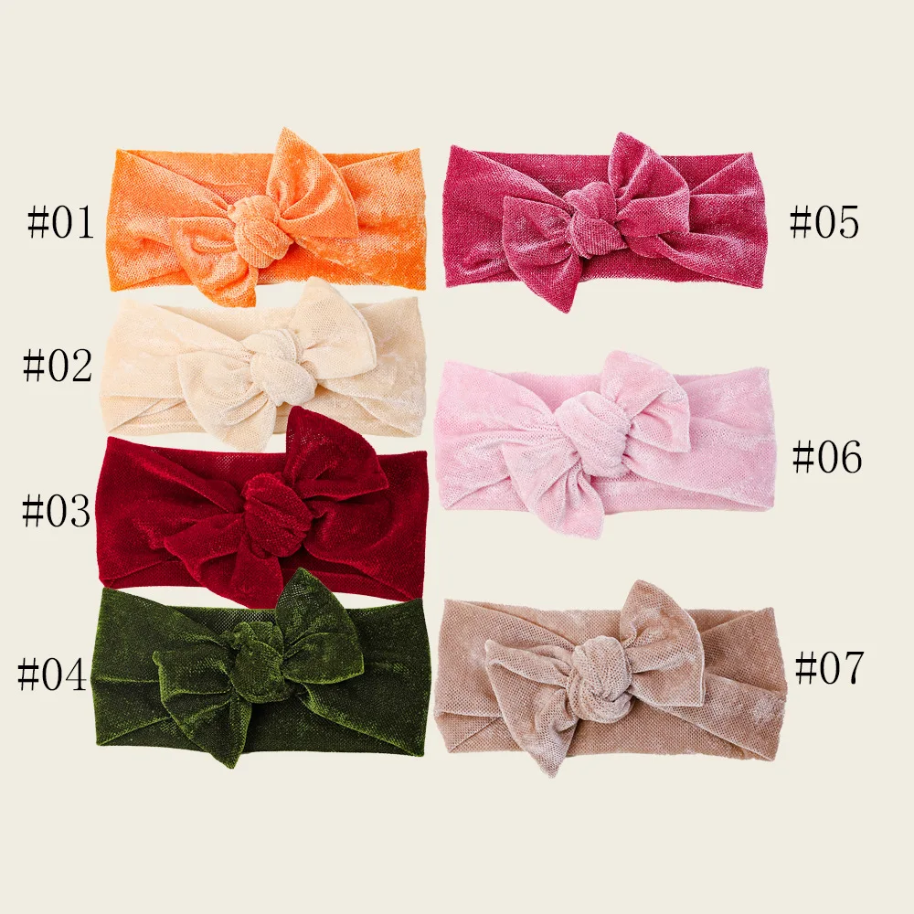 เด็ก Bow Headbands สาว Headwrap ทารกแรกเกิดกํามะหยี่ Turban สําหรับเด็กอุปกรณ์เสริมผมทําด้วยมือเด็กฤดูหนาว WARM Hairband