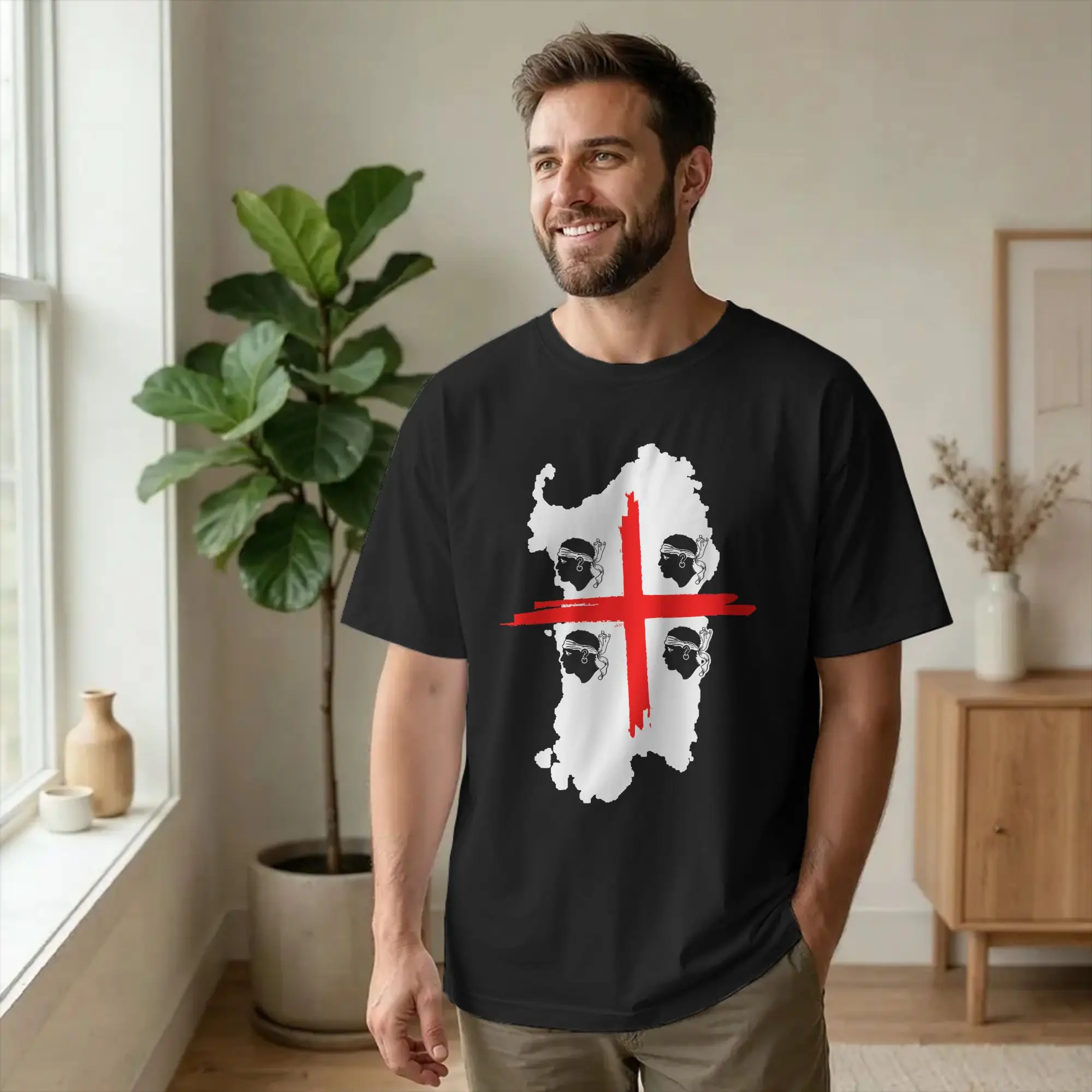 4 Mori Sardegna Island Sardinia Flag T Shirt Men's Pure Cotton Fashion T-Shirts Crewneck Italy Tee Shirt Short Sleeve Tops Gift