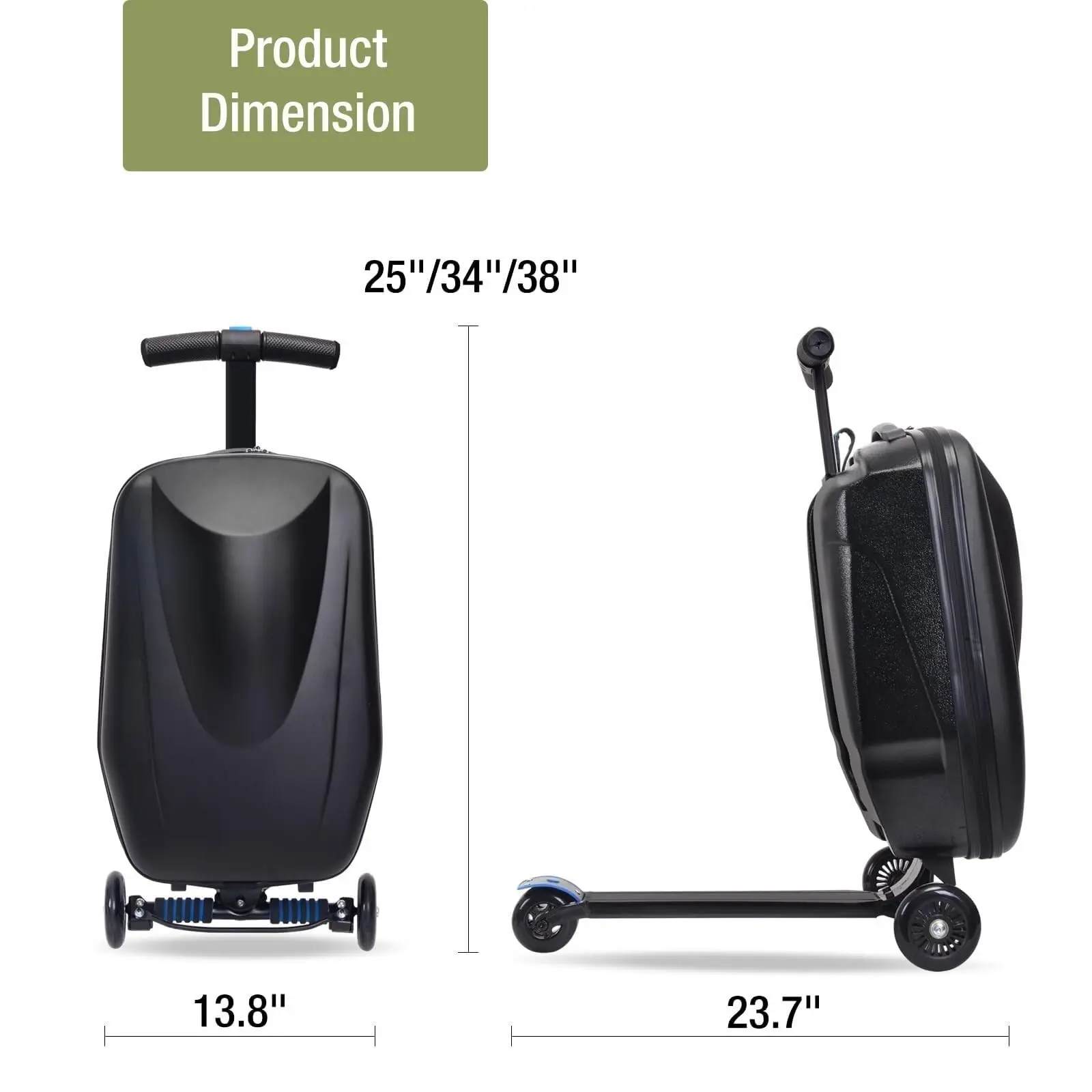 Scooter Suitcase Carry On Hardshell Ride On Suitcase Scooter for Kids Age 4-15, Multifunctional Ride On Lightweight Kids Luggage