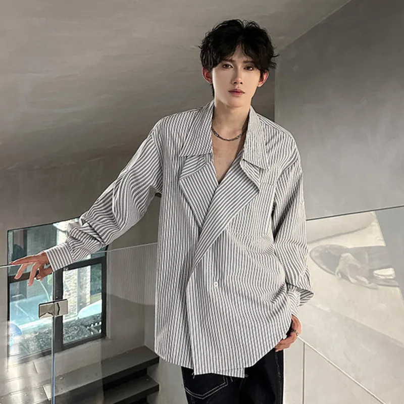 WVGA ربيع الخريف جديد الرجال المد النمط البريطاني مخطط كبير التلبيب تصميم العصرية قمصان طويلة الأكمام المتخصصة شيك بلايز عادية W16841 #5