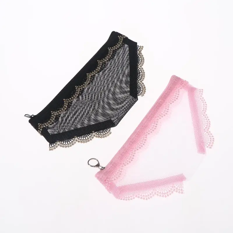 Kosmetiktasche in Slip-Form, Netz-Spitze, Herz-Make-up-Aufbewahrungstasche, Y2K, transparente Kulturtasche, Aufbewahrung für Reisen – Detail 6