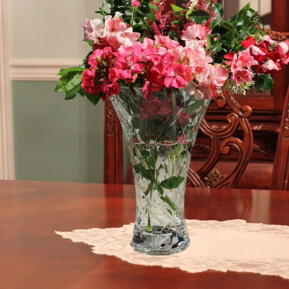 

Crystal Laurus Vase 11"-Made In Italy 7.5"L x 7.5"W x 11"H Holds a Generous Size Bouquet of your Favorite Flowers