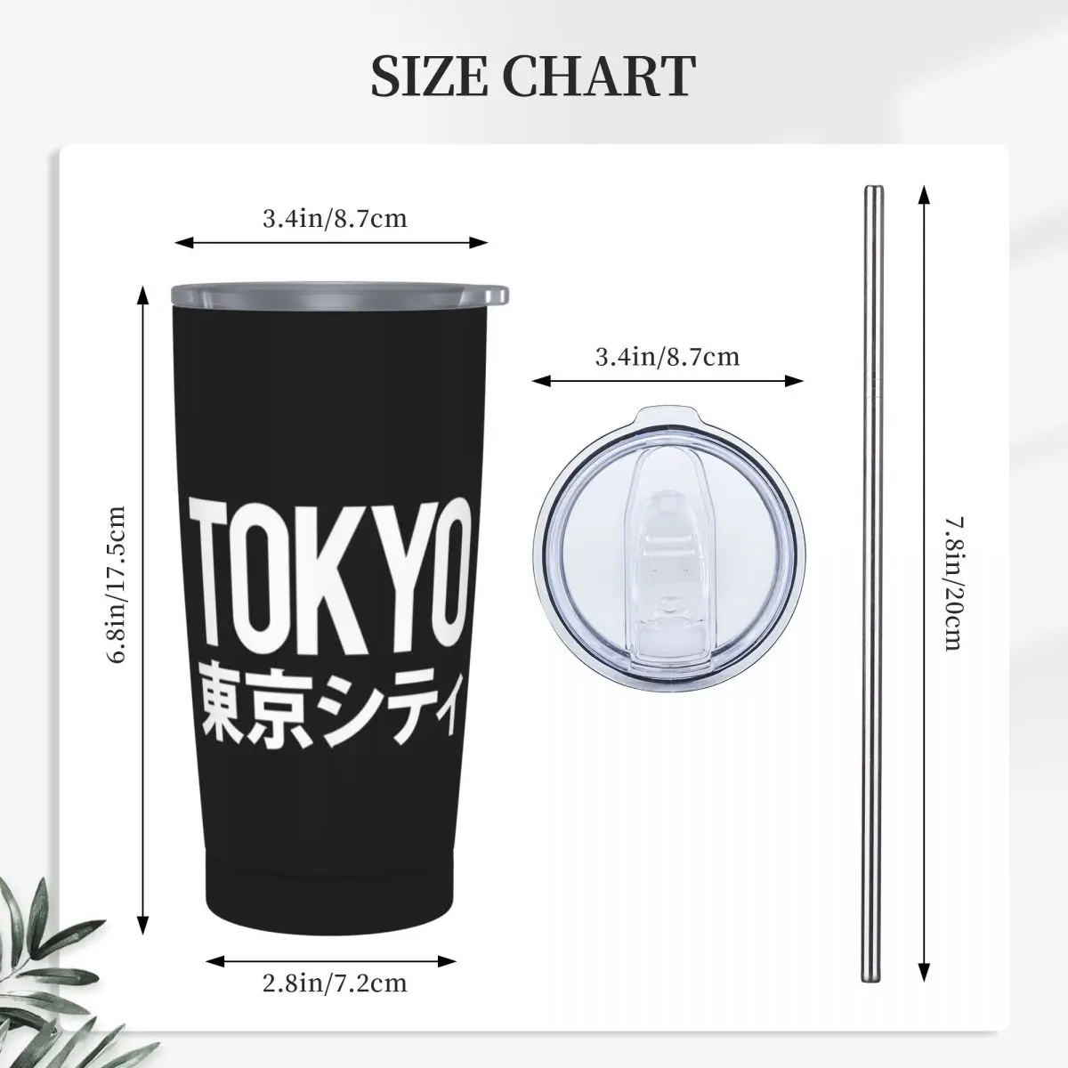 Japan Tokyo City Letter Logo Stainless Steel Tumbler Vacuum Insulated Mugs Thermal Cold Bottle Straw With Lid 20oz