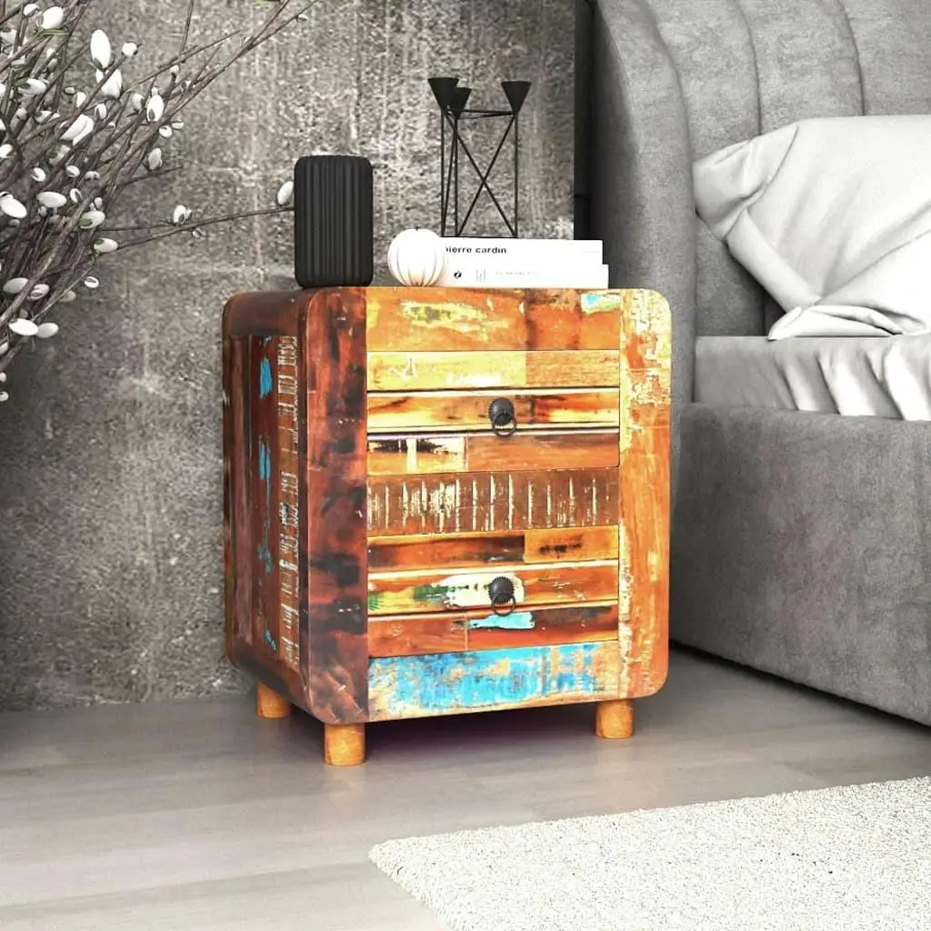 Rustic Solid Reclaimed Wood Nightstand - 16.9x13x20 Inches - Stylish Bedside Table