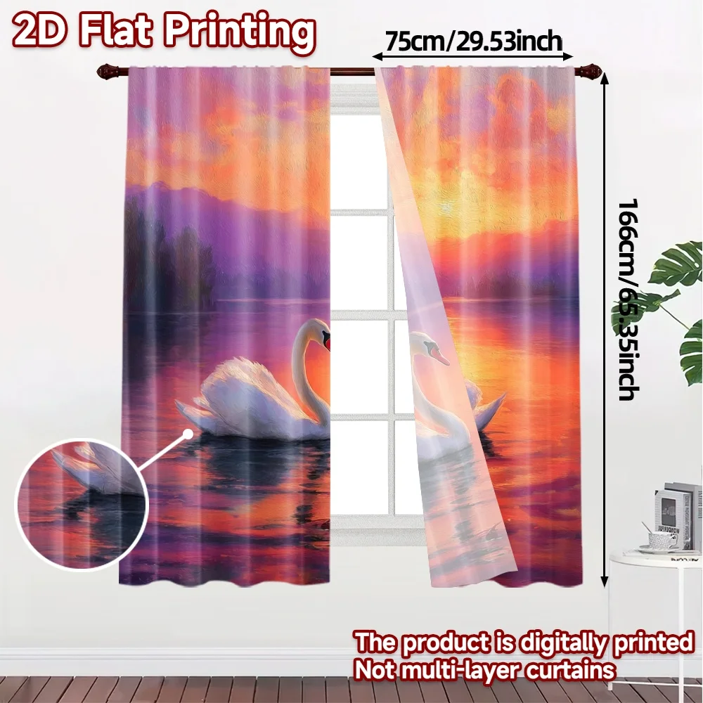 2pcs, 2D FLAT PRINTING Curtains (Without Rod) SwanHarmony Popular Curtains Digital Printed Durable 100% Polyester Fabric