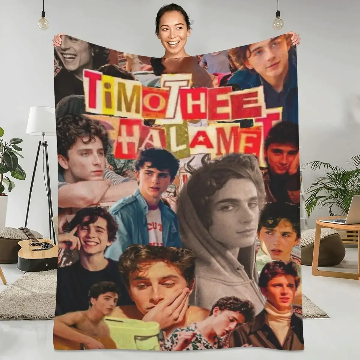 Timothe Chalamet Retro Flannel Throw Blanket  Soft Warm Blanket for Chair Bed Sofa Airplane Travel and Bedspread