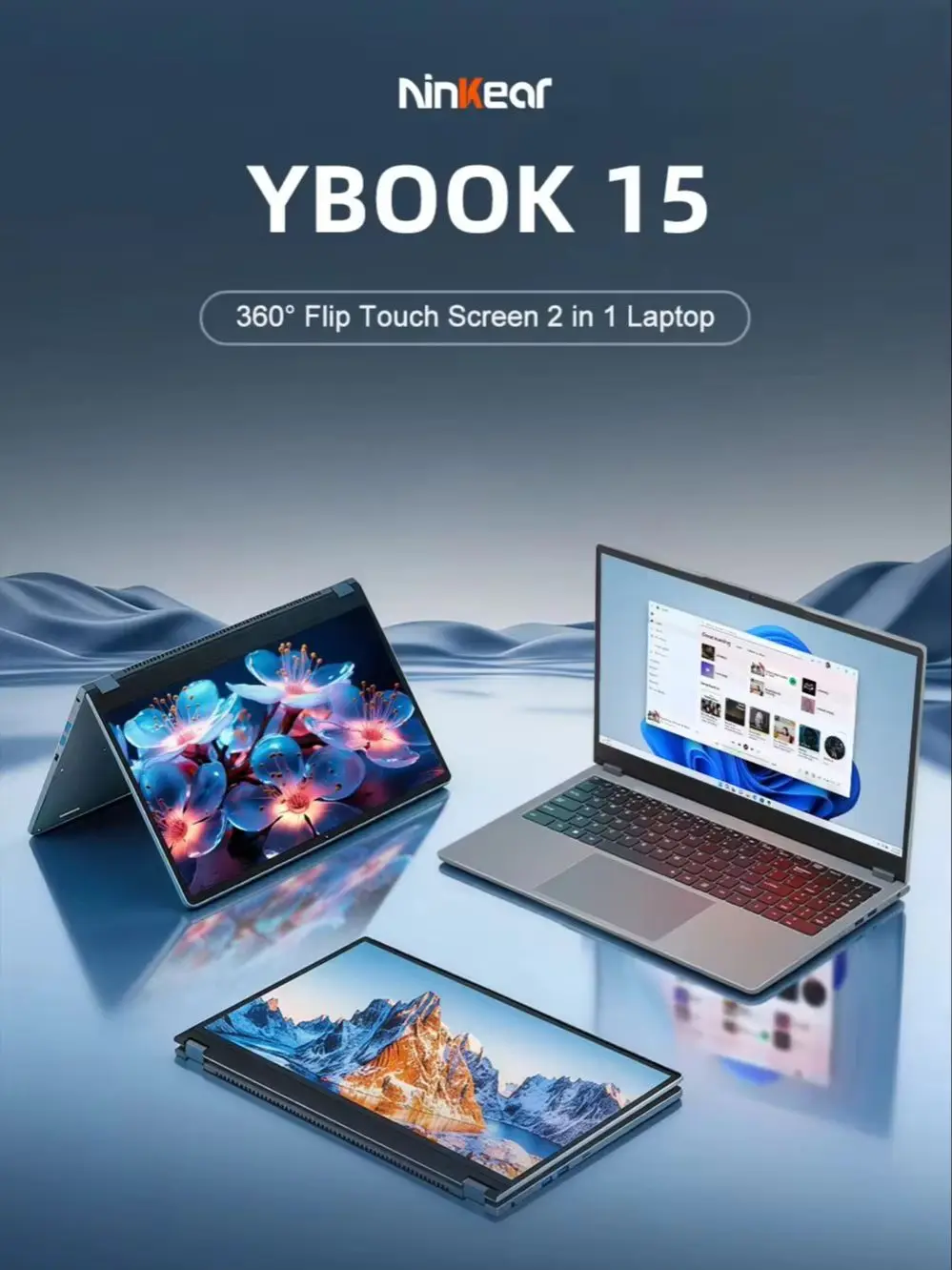 Ninkear YBook15 2 in 1 Laptop 15,6'' FHD IPS Touchscreen 360° Convertible AMD Ryzen 3 3250U 16GB DDR4 512GB SSD WiFi Bluetooth Beleuchtete Tastatur Windows 11 Notebook Büro Studium