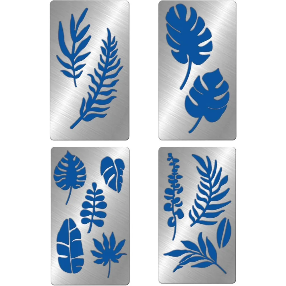 4 Pcs Plant Leaves Metal Stencils Template, Stainless Steel Drawing Painting Stencils for Card Making Spring DIY Scrapbooking