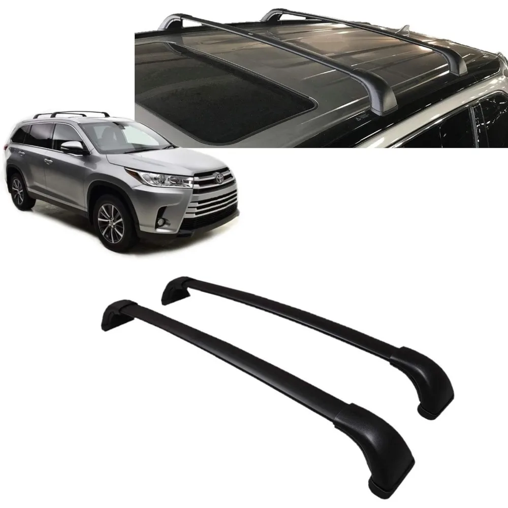 純正ハイランダー ルーフラック クロスバー セット PT278-48170 2つの黒いクロスバー。 2014-2019 ハイランダー XLE、リミテッド & SE