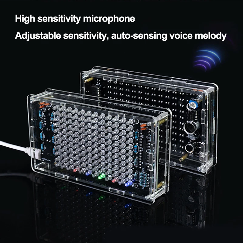 HU-052 DIY Projeto de Solda Espectro USB Mini Display Eletrônico Som Ativado Casa Alto-falante Estéreo Kits DIY para Solda Inclinada