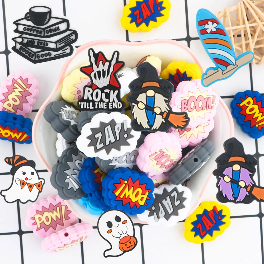 Sunrony 5/10Pcs New Cartoon Surfboard Ghost Boom Letter Silicone Beads For Jewelry Making DIY Necklace Jewelry Accessories