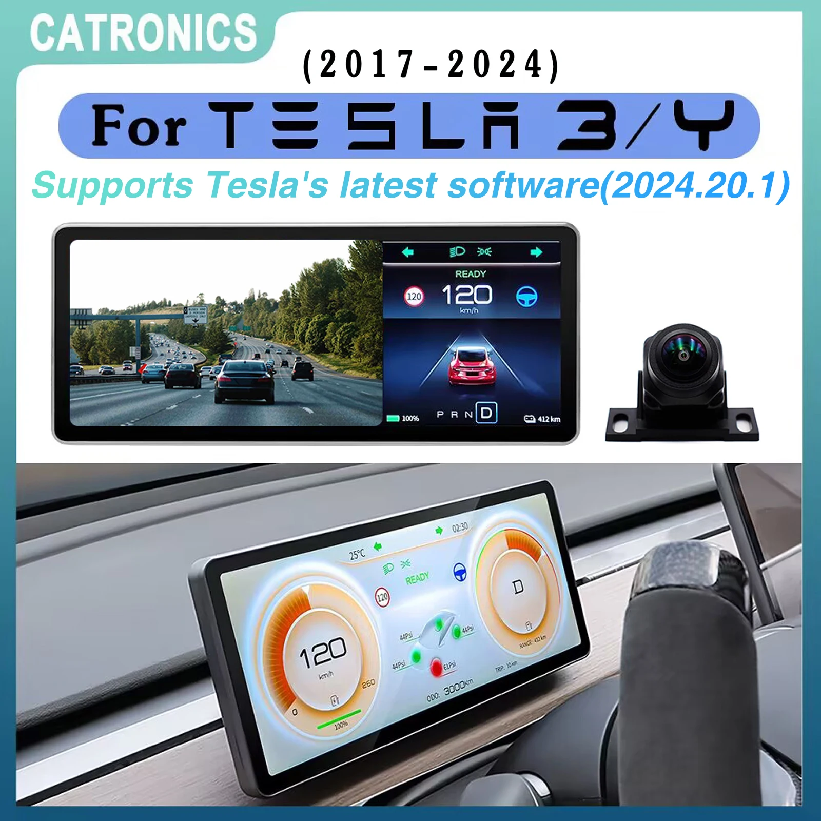 CATRONICS for 2023Tesla Aaccessories Model 3 Y Digital Dashboard Heads Up Display Carplay Android Auto for Tesla HUD Power Speed