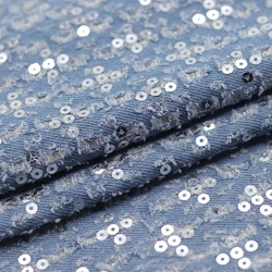 Embroidered Sequins Water Washed Denim Fabric Jeans Jacket Coat Pants Bag Diy Sewing Fabric