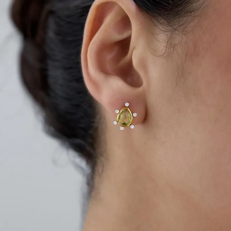 Geometric Zircon Glass Stud Earrings For Women Gold PVD Plated Stainless Steel Waterproof Earring Fashion Jewelry Gift Idea