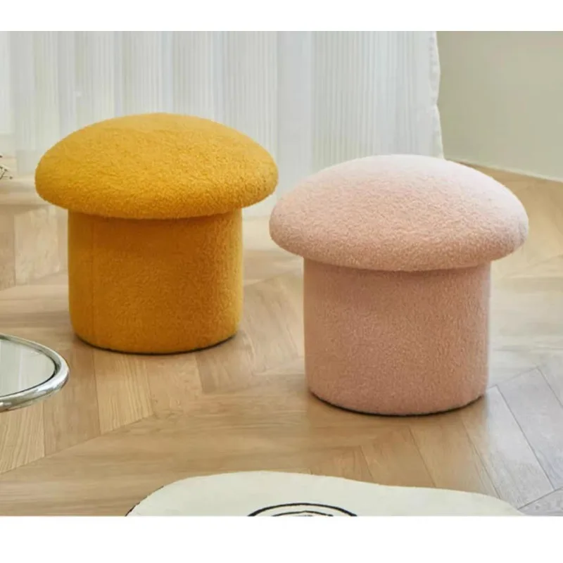 Solid wood mushroom low stool makeup stool round stool Nordic home shoe change stool small stool sofa hair stool light luxury view 2