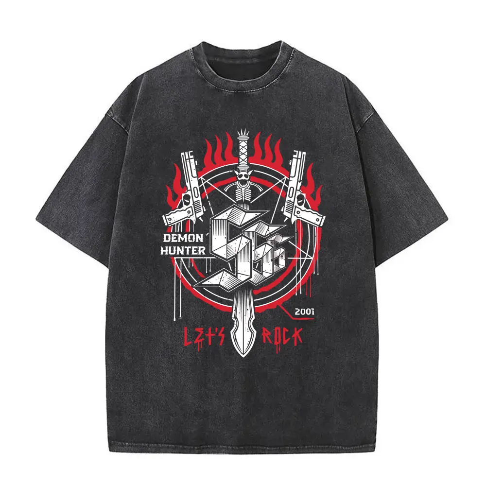 Washed Vintage Game Devil May Cry Dante Graphic T-shirt Men Gothic Retro Oversized Short Sleeve T Shirts Men's Hip Hop T-shirts