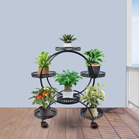 4-Tier Rolling Plant Stand Black Iron Flower Pot Holder Storage Shelf with 4 Wheels&6 Trays for Indoor Outdoor Garden Balcony