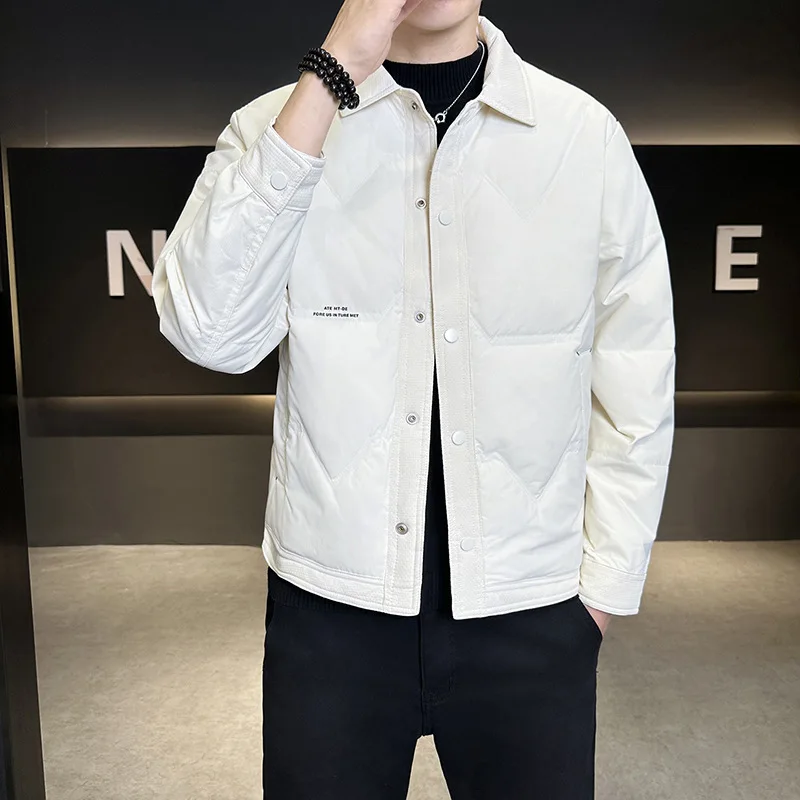 

Мужская зимняя теплая куртка-пуховик Slim Fit с воротником, повседневная, в стиле ретро, однотонная, 2025