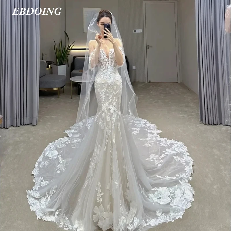 Newest Wedding Dress Mermaid For Bride Deep V Neckline Elegant With Lace Apliques  Custom Made Plus Sizes Vestidos De Novias