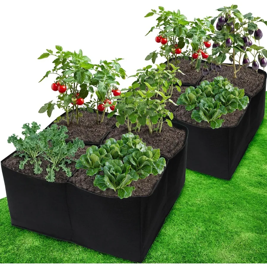 

2 Pack Fabric Raised Garden Beds 2x2x1 FT 4 Grids Grow Bed for Square Foot Gardening Planting Box for Vegetables Herbs Flowers