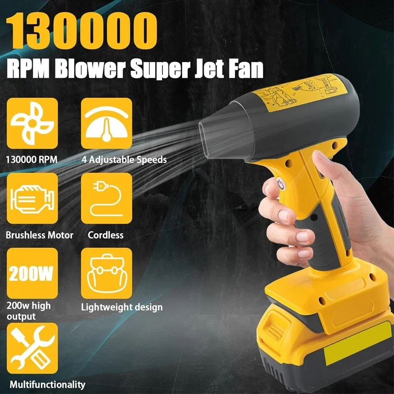 Borstelloze jetblazer voor Dewalt 18V 20V batterij 130000 RPM 4-snelheidsregeling Gewelddadige turboventilator Elektrische luchtstofdoek (geen batterij)