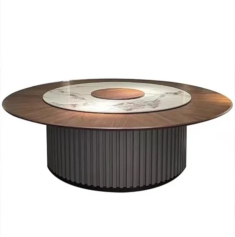 xx-Luxury Modern Electric Rotating Stone Round Dining Table Durable 10-Seater for Home & Hotel Use*