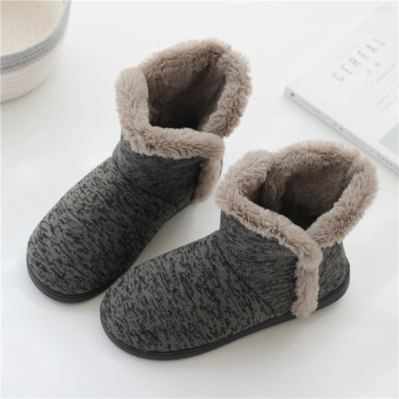 High-top men's cotton slippers for indoor wear Warm winter slippers with reinforced heel and fleece lining