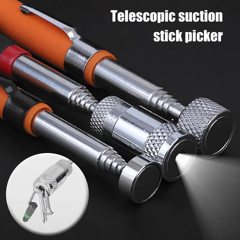 Telescoping Magnetic Grabbers LED Light Magnetic Pick-up Tool with Pocket Clip Retrieving Magnet for Screw Nut Pins