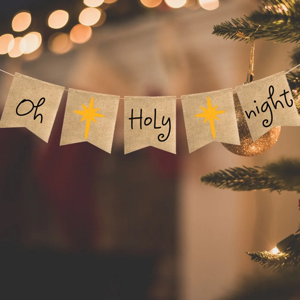 

Premium Oh Holy Night Burlap Banner 17x21cm Pre-Assembled Christmas Home Fireplace Garland Festive Holiday Decoration Rustic
