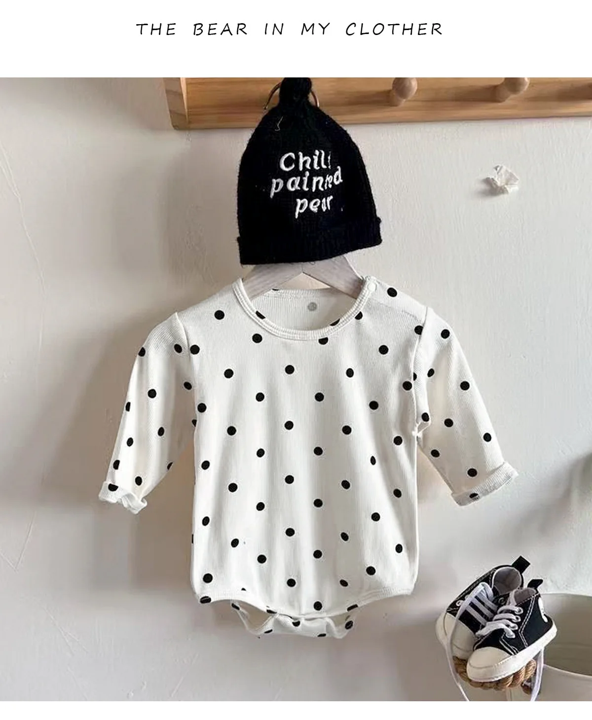 ZOETOPKID Baby-Strampler, Frühling und Herbst, langärmelig, dreieckiger Overall, gepunktet, mit Herz-Aufdruck, Kleidung für Neugeborene, Säuglings-Bodysuit – Detail 4