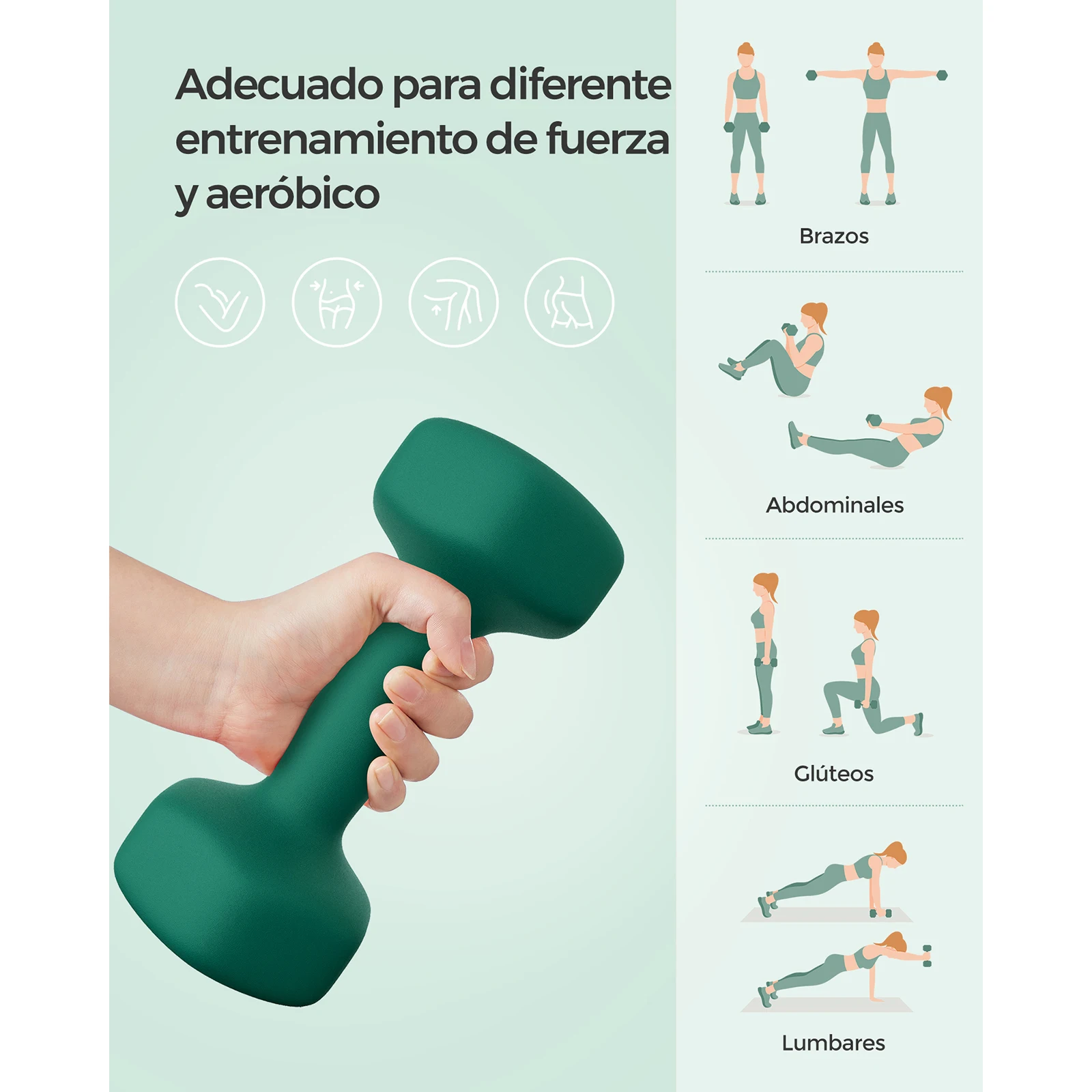 SONGMICS 2 x 4kg Dumbbells, Matte Neoprene Coating, Non-Slip, 20.5 x 9, Green, Ideal for Gym Workouts