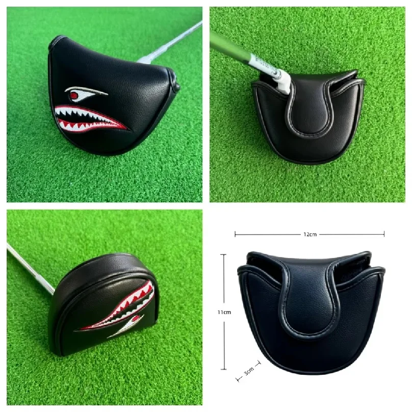 Black Shark Embroidery Golf Club Mallet Putter Head Cover Magnetic Closure Golf Headcovers