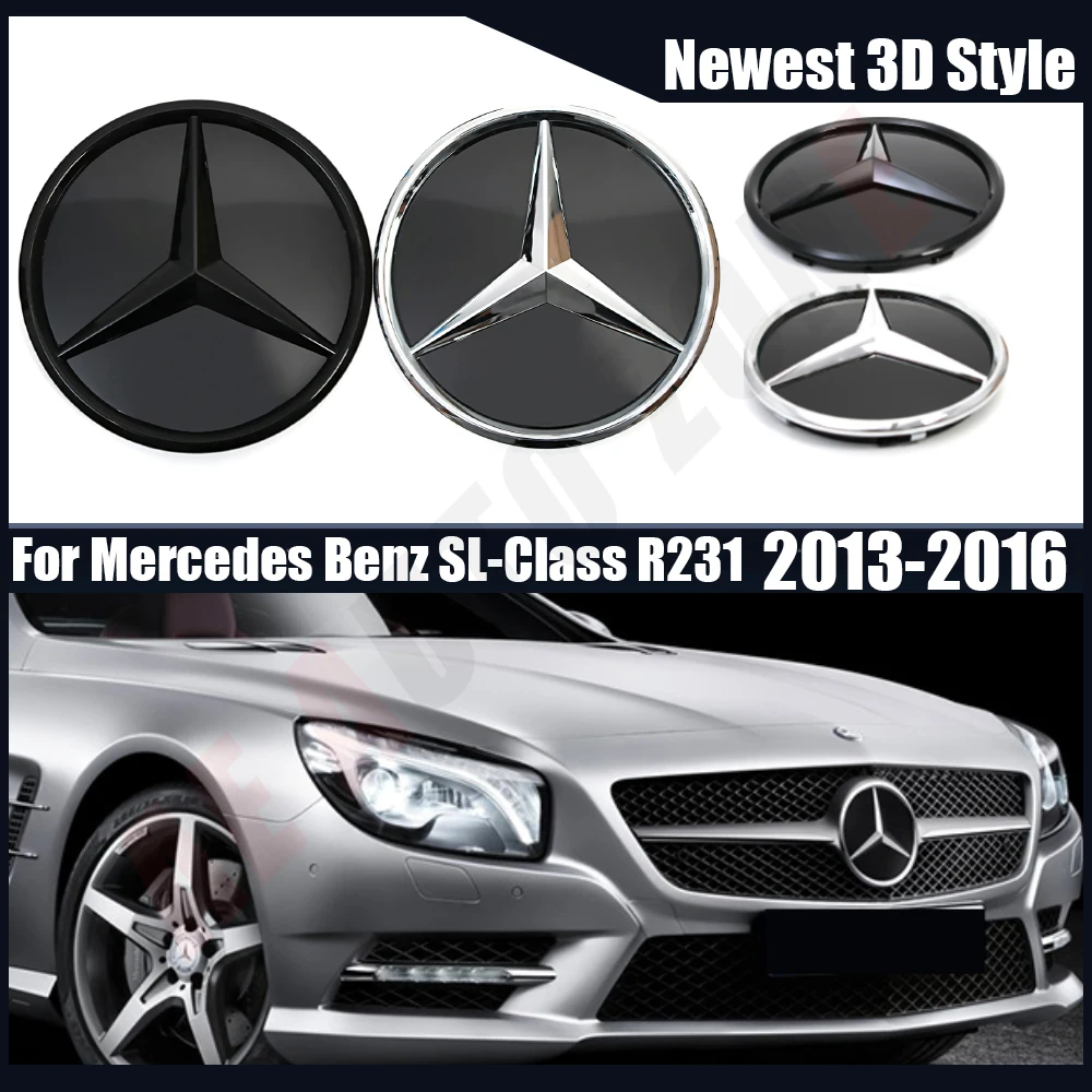 Black And Silver Front Grill Newest 3D Style Chrome Star Emblem New For Mercedes Benz SL-Class R231 2013-2016 SL400 SL500 SL550