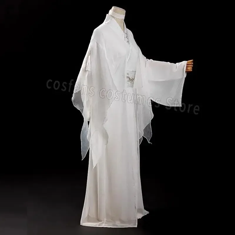 qq 123Anime Xie Lian Kostum Tian Guan Ci Fu Cosplay Xielian wig Topi Bambu Prop Pakaian Anime Han Fu Putih