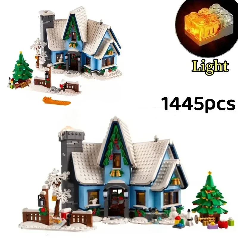 Santa Claus Christmas Winter Village Scenery With Light Building Blocks Bricks Snow House Model Assembly Toy Kid Gifts