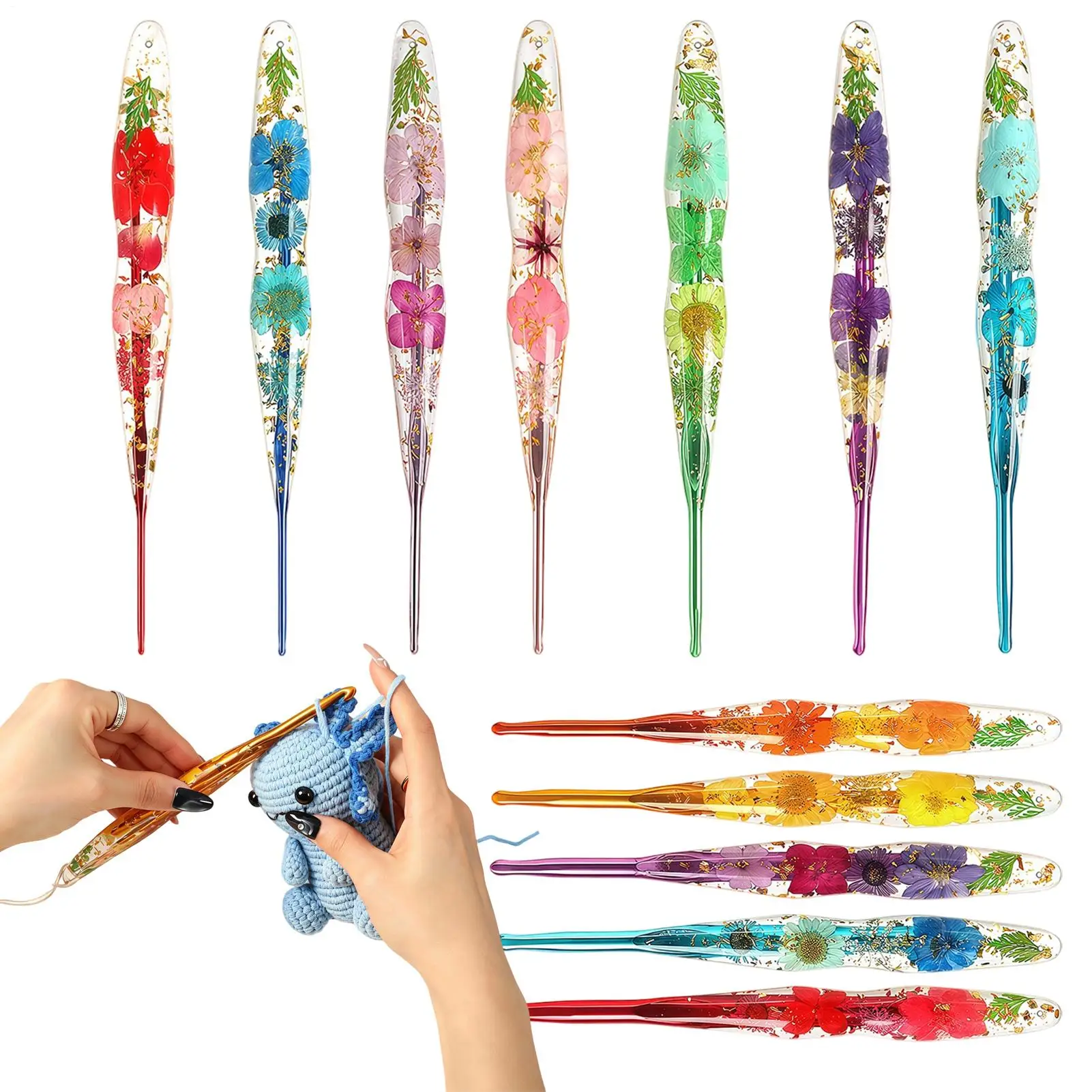 

Crochet Hooks 9 Pieces Flower Pattern Resin Handle Knitting Yarn Hook for Women Girls Wives Hobbyists Beginners Professional Art