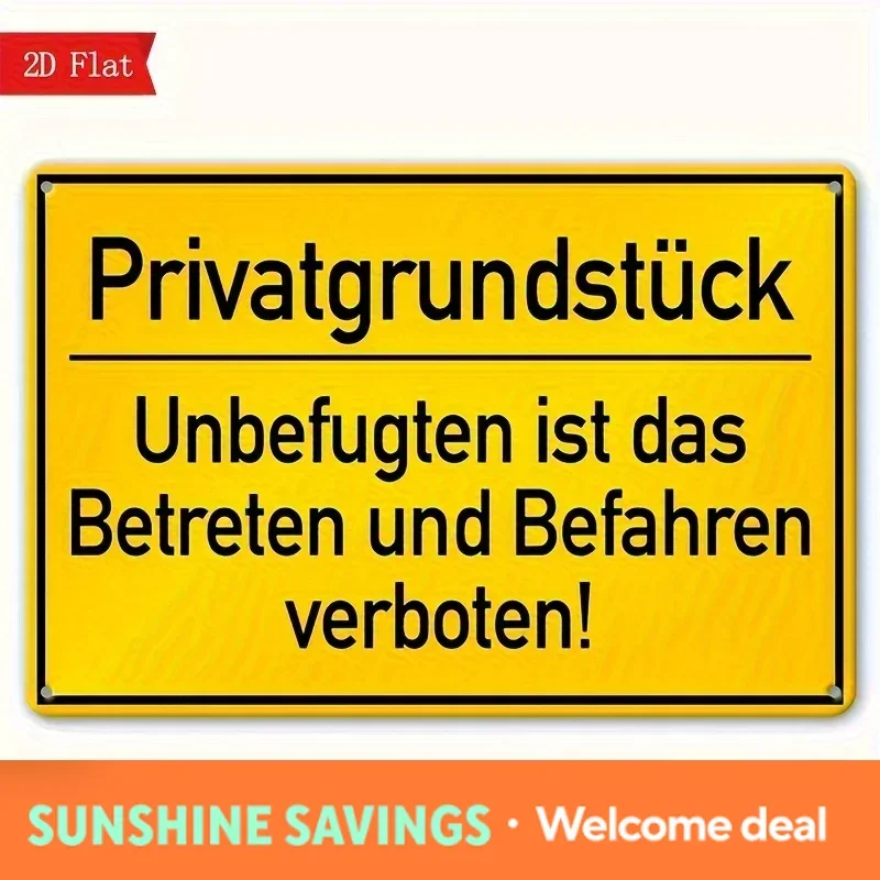 German Private Property Sign - Metal No Trespassing Warning Decoration with 