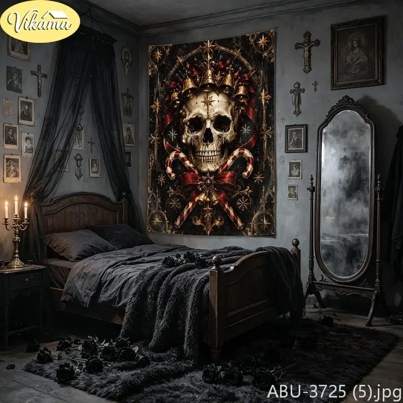 VIKAMA Skull Hooded Figure Dark Gothic Christmas Tapestry Wall Hanging, Wall Art for Bedroom Living Room Party Dorm Home Decor