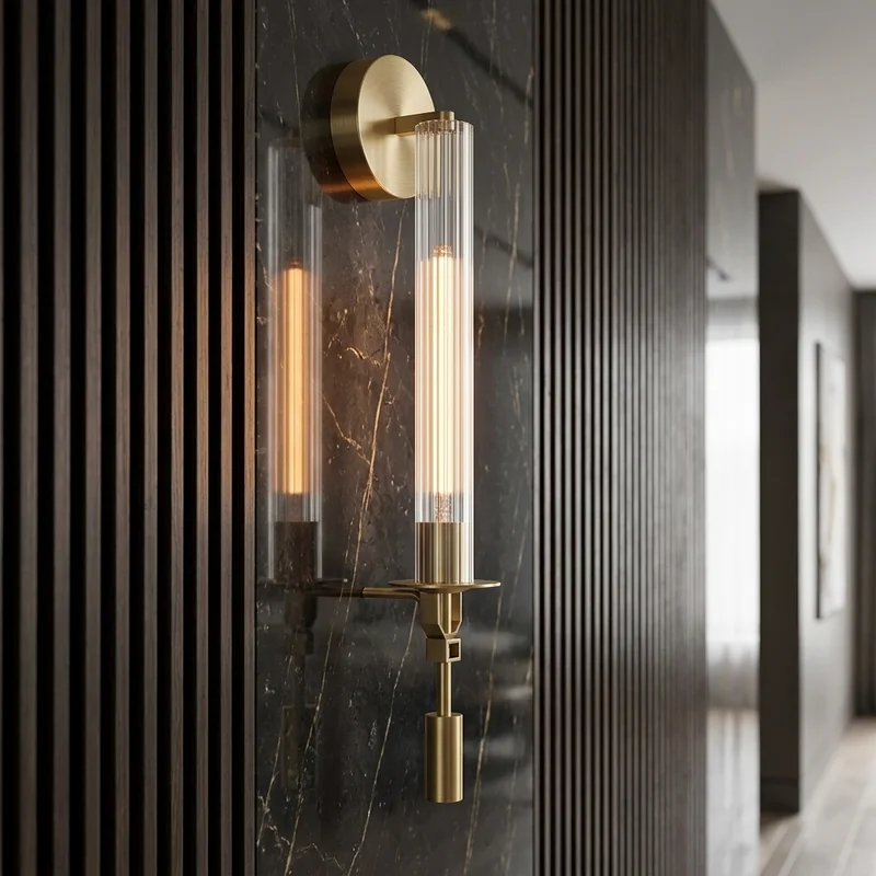 Modern Glass Fluted Tube Vertical Wall Mounted Bedroom Living Room Hallway Bedside Interior Home Decorative Fixture Wall Lamp