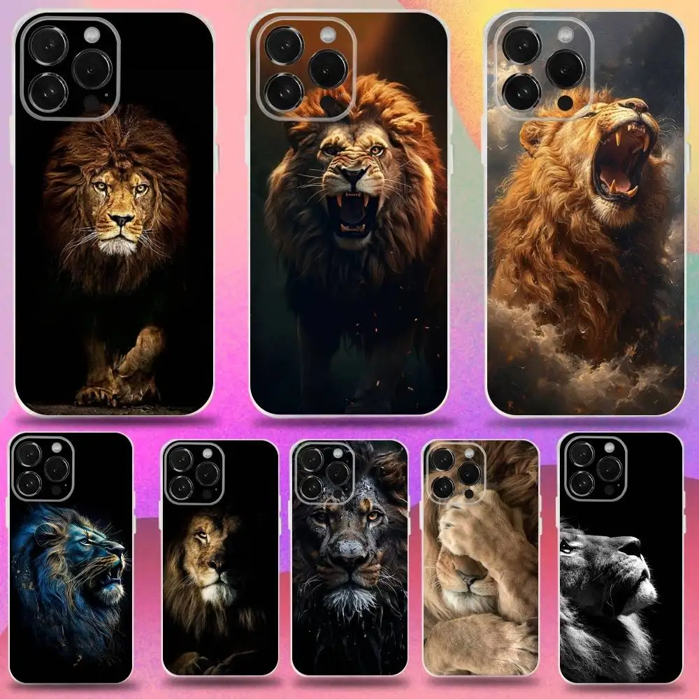 Capa de telefone Lion Alpha para iPhone 16,15,14,13,12,11 Pro,Max,Plus,X,XS,XR,SE,Mini Silicone transparente macio