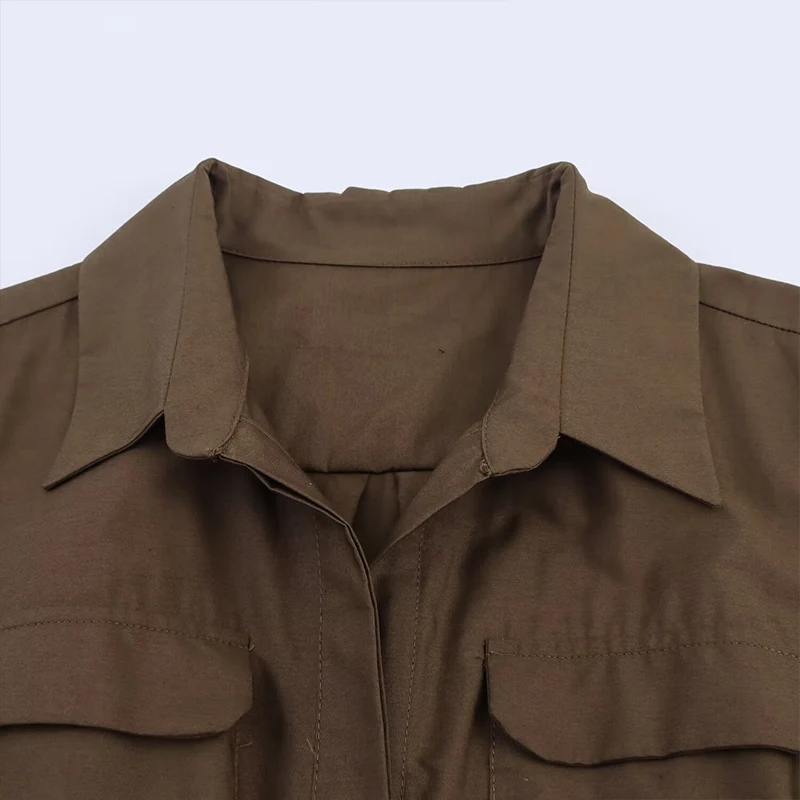 فستان قميص نسائي أنيق بنمط الخصر وأكمام طويلة وياقة حزام، فستان عملي مناسب للعمل والارتداء غير الرسمي