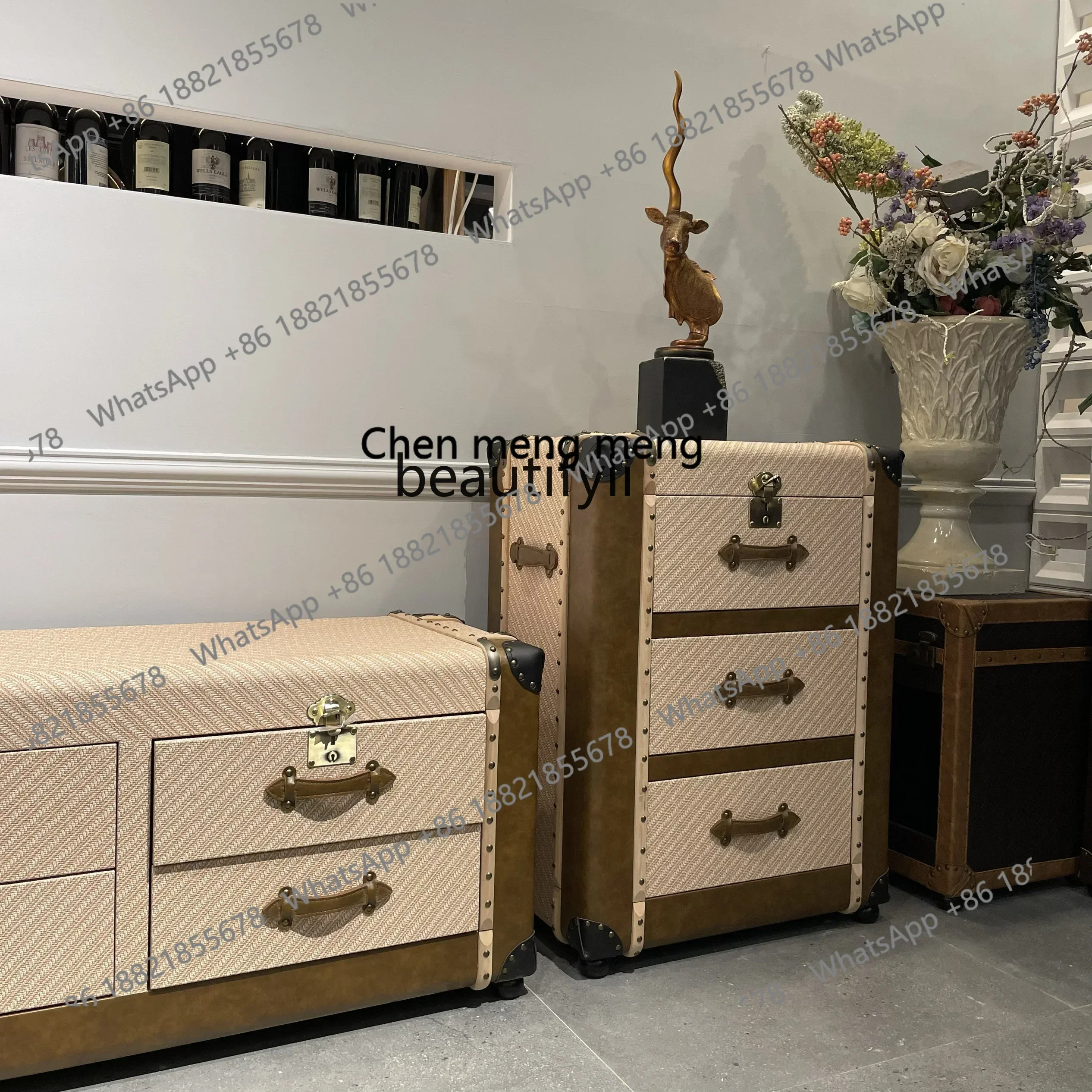New arrive  Fashion retro medieval element chest orange retro creative vintage leather case dining side cabinet