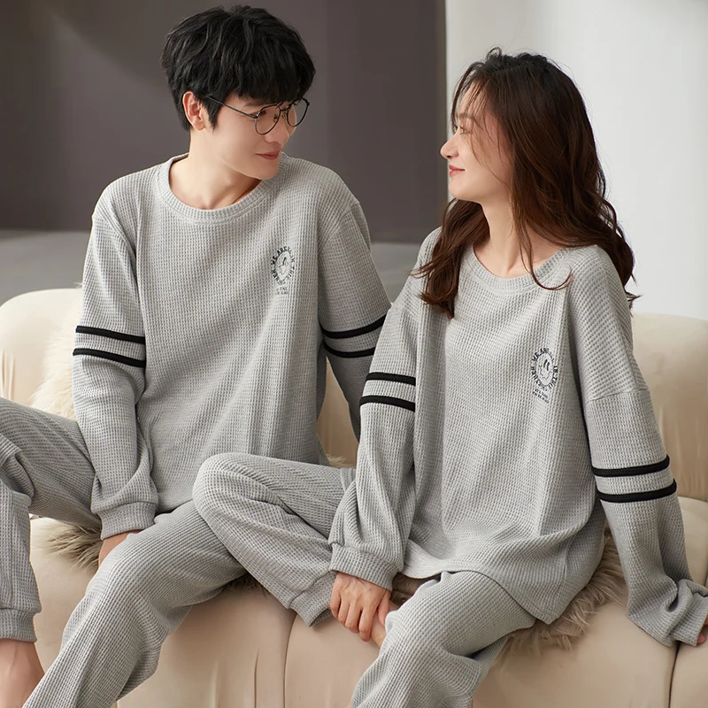 Spring Autumn New Cotton Couple Long-sleeved Men\'s Pyjamas Pajamas Set Casual Male Sleepwear Pyjamas Night Pijamas 3XL Homewear