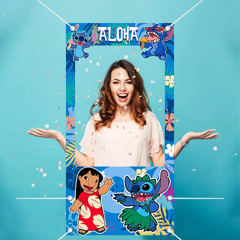 1pc90x180 Disney Star And Stitch Photo Booth Photo Frame Props Photo Children\'s Birthday Decoration Shooting Background Cloth